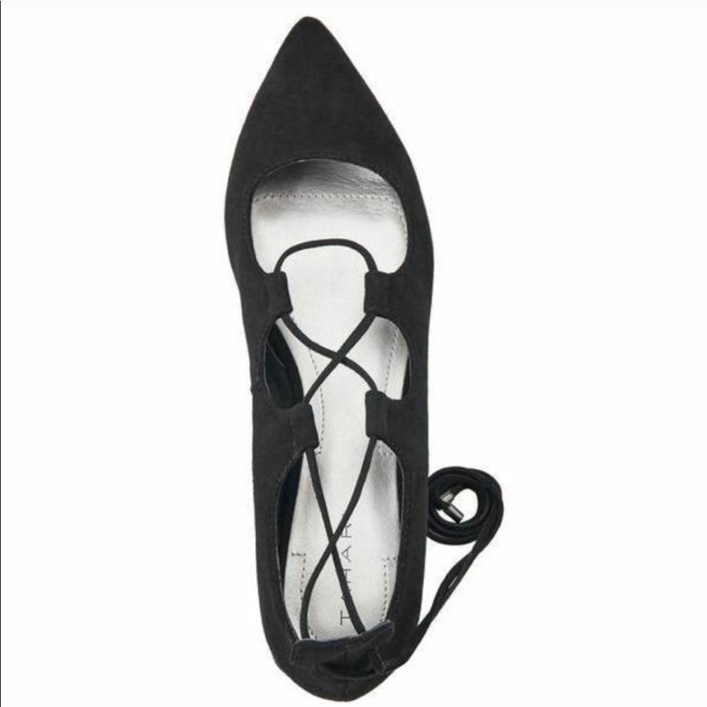 ⚡️🖤Tahari Ta-Evie Black Suede Lace-up Flats🖤⚡️